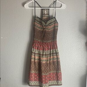 Xhilaration Red and Brown Patterned Mini Dress